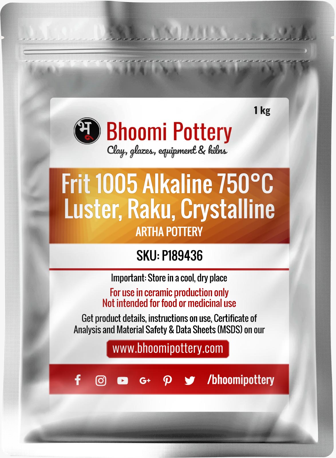 Artha Pottery Frit 1005 Alkaline 750C. Luster, Raku, Crystalline 1 kg for sale in India - Bhoomi Pottery