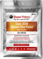 Artha Ceramics Stain 3058 Blue Peacock Pastel 100 gms for sale in India - Bhoomi Pottery