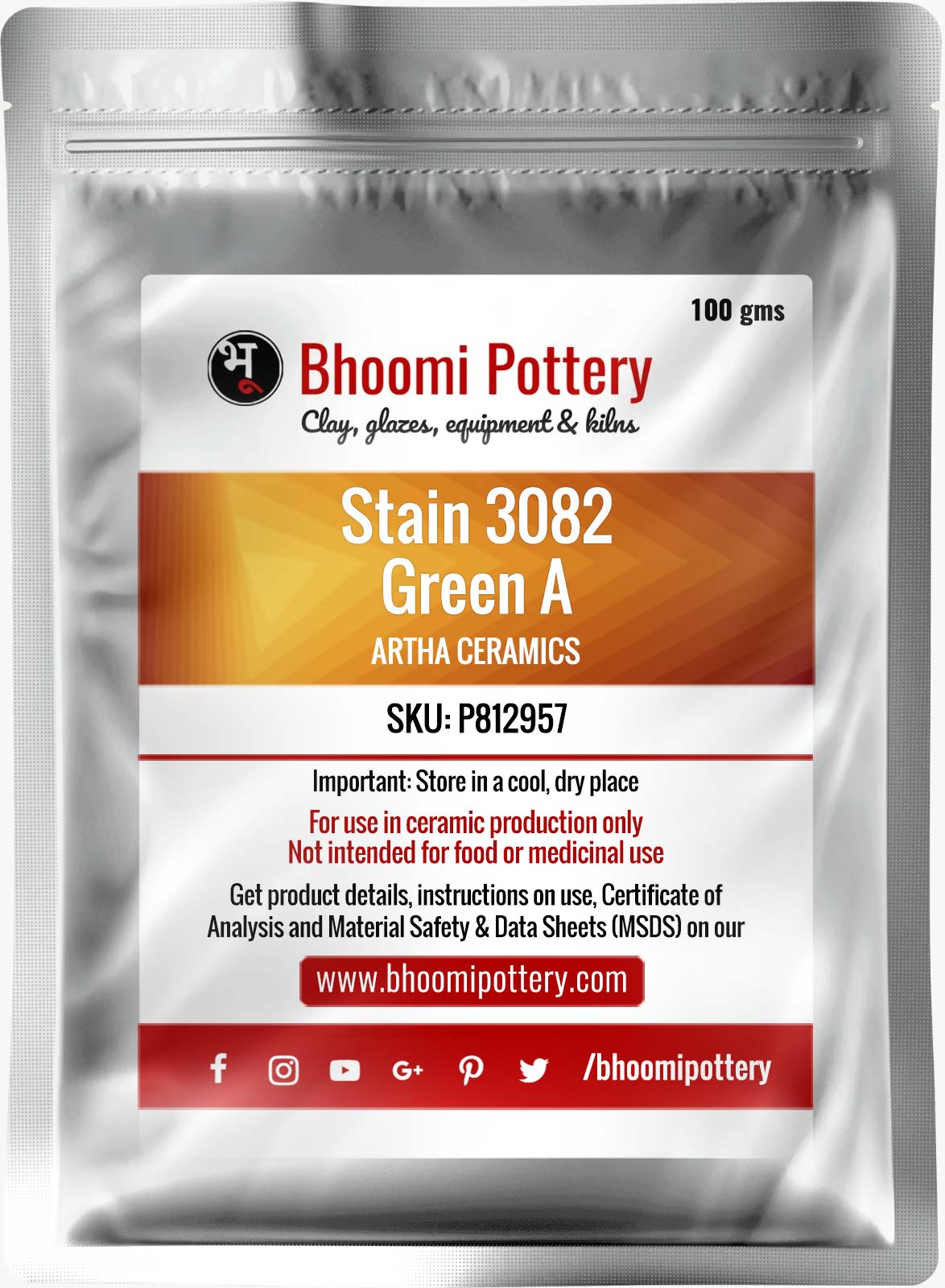 Artha Ceramics Stain 3082 Green A 100 gms for sale in India - Bhoomi Pottery