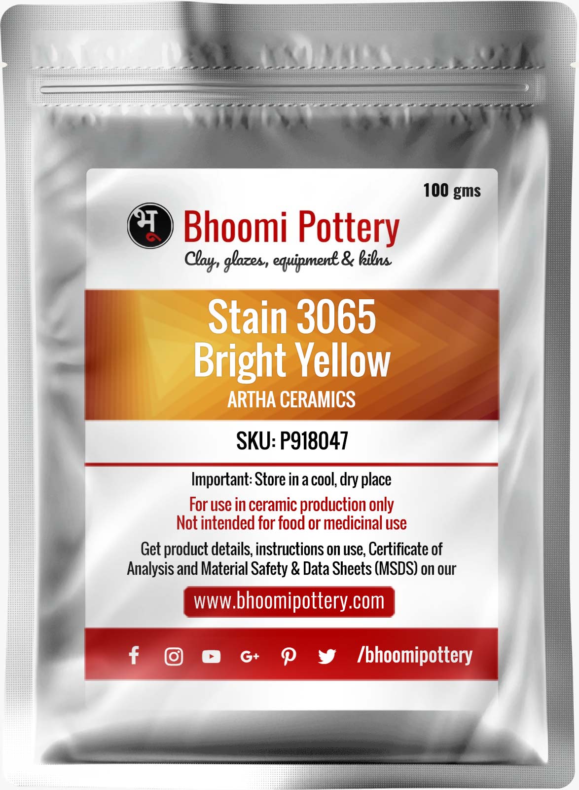 Artha Ceramics Stain 3065 Bright Yellow 100 gms for sale in India - Bhoomi Pottery
